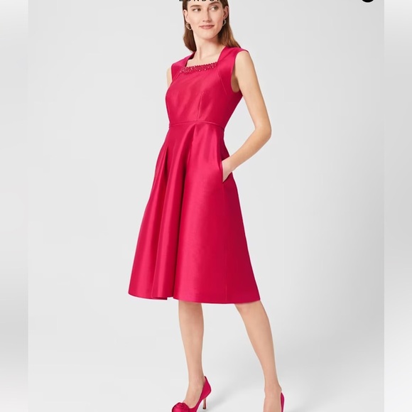 Hobbs London Julietta Fuchsia Pink Silk/Wool Blend Sleeveless Dress | 8 - Picture 1 of 9